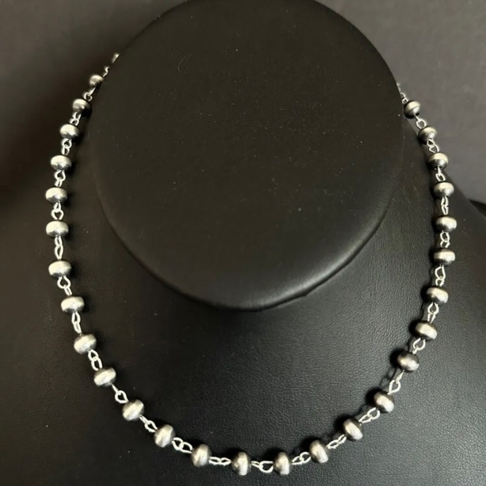 Sterling Silver 6mm Pearls Rosary Bead Necklace. 24 Inch.